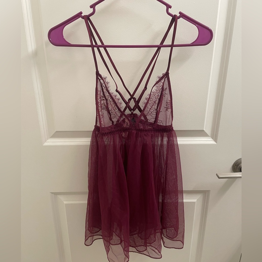 Victoria’s Secret Plum Purple Sheer Strappy Slip Dress Nightie NWT